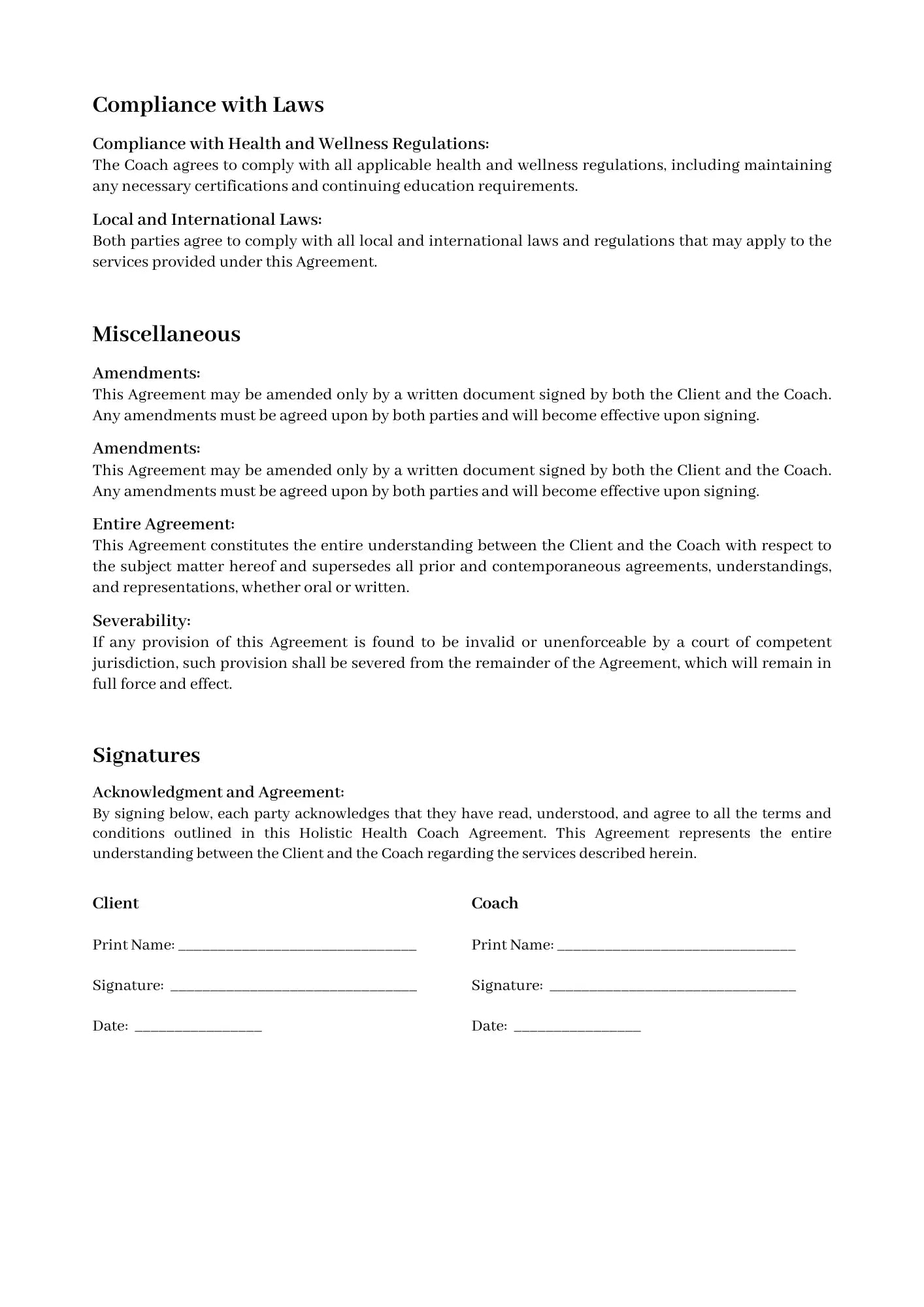 Holistic Health Client-Coach Contract Drake Wellness