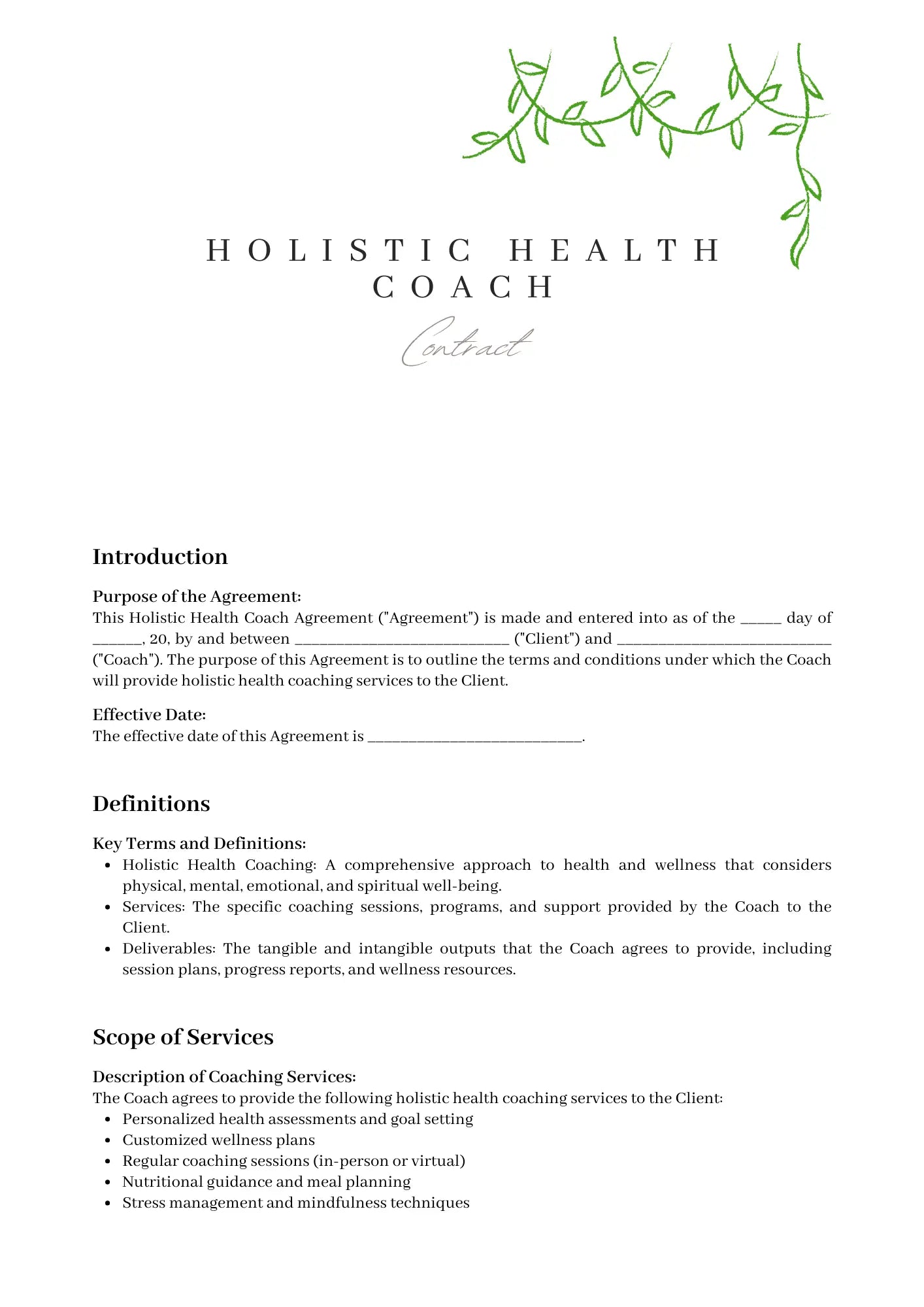 Holistic Health Client-Coach Contract Drake Wellness