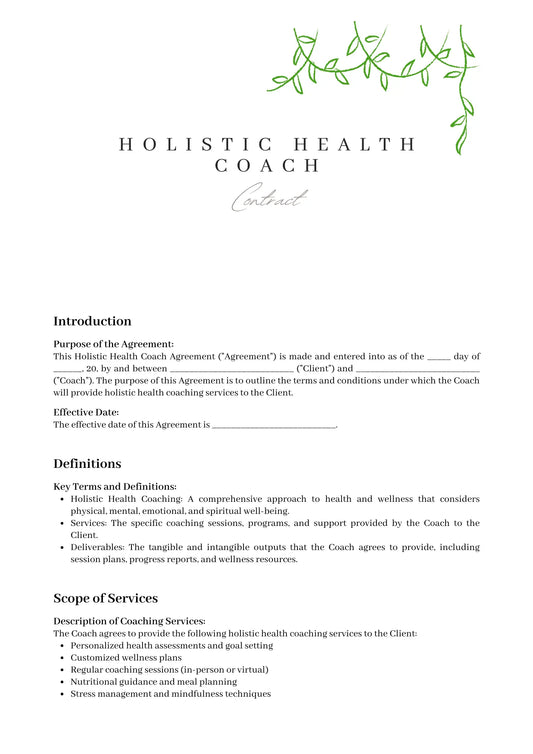 Holistic Health Client-Coach Contract Drake Wellness